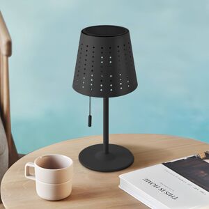 Solárna stolová lampa Lindby LED Hilario, čierna, dobíjateľná batéria